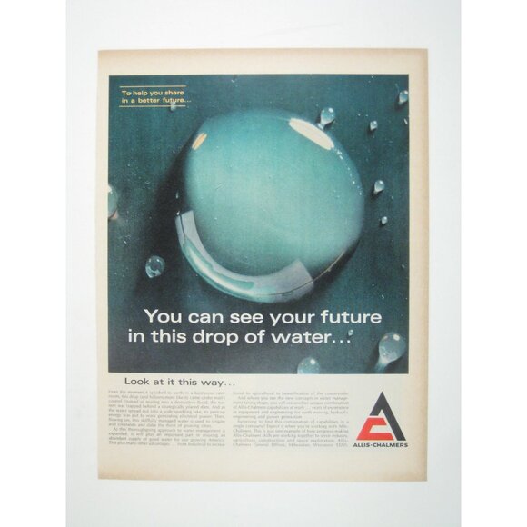 Vintage Allis Chalmers 1960s Print AD You Can See Your Future In Drop Of Water - Picture 1 of 2